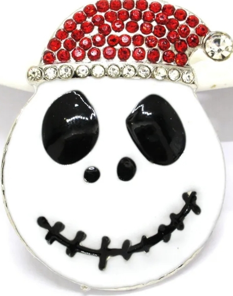 Silver Plated Crystal Jack Skellington Santa Hat Necklace/Brooch - Picture 13 of 16